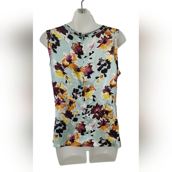 ST.JOHN 100% Silk Satin Floral Women Small Top Sleeveless Scoop Neck Multicolor - Picture 3 of 5
